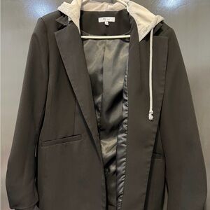 Olivia Sky Black Blazer with Gray Hoodie Trim